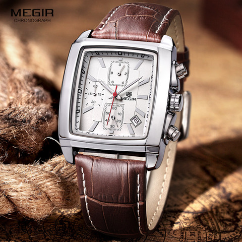 megir fashion casual military chronograph quartz watch men luxury waterproof analog leather wrist watch man free shipping 2028 ► Photo 1/6