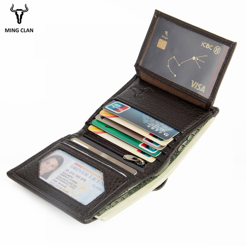 Rfid Wallet Short Men Wallets Genuine Leather Small Slim Male Purse Card Holder Wallet Fashion Zipper Pocket Coin Purse Bag ► Photo 1/6