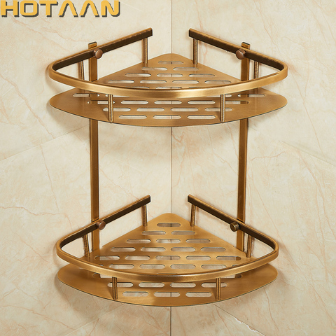 Free Shipping Wall Mounted Antique finish aluminum Bathroom Shower shampoo Shelf  Basket Holder Fashion Double Layer YT-7004-B ► Photo 1/6