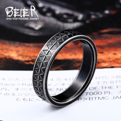 Beier new store 316L Stainless Steel Fashion Sawtooth Simple Style Men's Ring Viking Totem Antique Ring High Quality Jewelry ► Photo 1/6