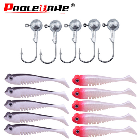 Proleurre Jig head Hooks silicone fishing soft lure Artificial T tail rubber Lures kit Wobblers Shad Bass baits Fishing Tackle ► Photo 1/6