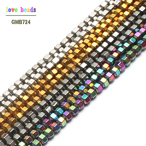 2*2mm Natural Stone Beads Gold/Silver/Black Multicolor Plated Hexagon Drusy Hematite Beads For Jewelry Making 15inch ► Photo 1/1