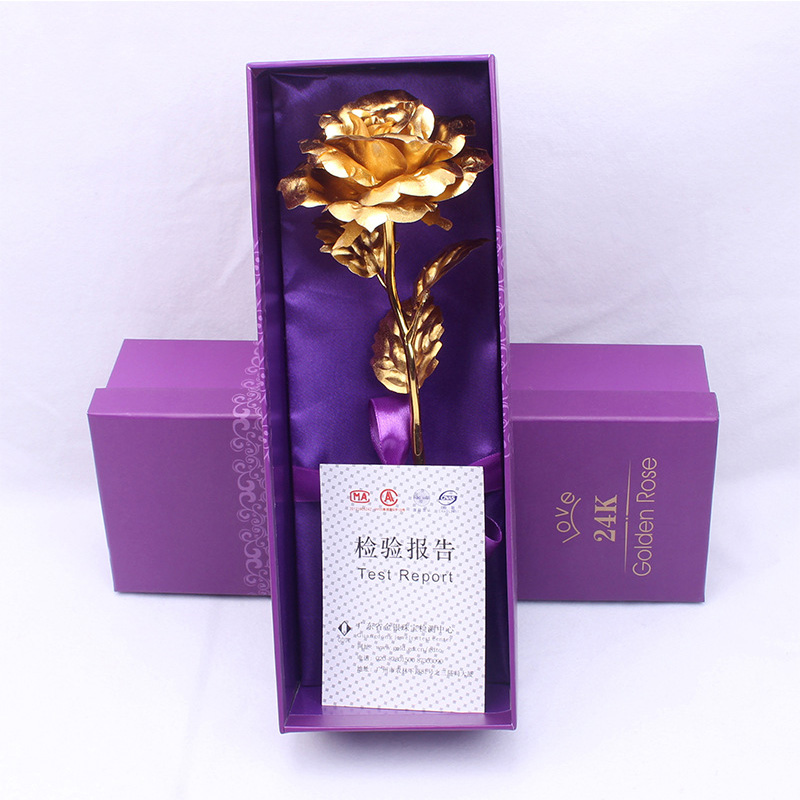 24K Gold Foil Plated Rose Flower Fake Rose Valentine Mother's Day Gift With Box 