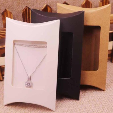 10pcs box &10 Inner Card 2022 New DIY Kraft Paper window Pillow Box Necklace Jewelry Display Clear Pvc Pillow Box ► Photo 1/6