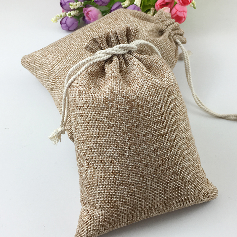 Natural Burlap Linen Jute Vintage Wedding Drawstring Gift Favor Sack Bag ES 