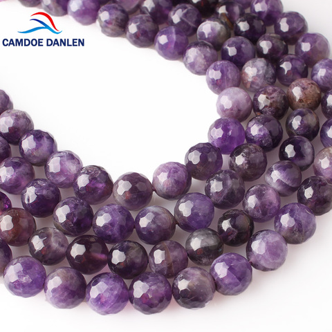CAMDOE DANLEN Natural Crystal Beads Faceted Purple Amethysts Round Beads 6 8 10 12MM Fit Diy Bracelet Necklace Jewelry Making ► Photo 1/6