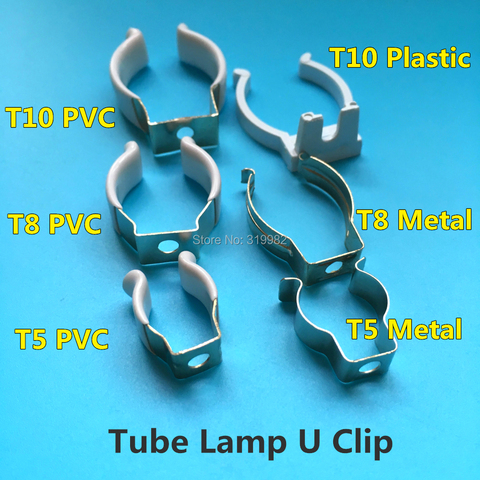 10 PCS T5 T8 T10 PVC Plastic Metal U Clip Wedge Tube Lamp Base Holder Steel with White Cover Surface for LED Fluorescent Light ► Photo 1/6