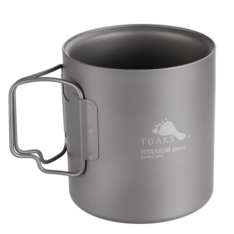 TOAKS  Pure Titanium Cup Ultralight Outdoor Mug without Lid and Foldable Handle Camping Tableware 375ml 450ml ► Photo 1/6