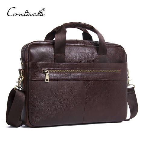 CONTACT'S Genuine Leather Bag Business Male bags Laptop Tote Briefcases Men Crossbody bags Shoulder Handbag Men's Messenger Bag ► Photo 1/6