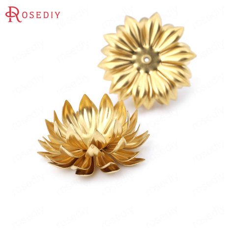 (37391)6PCS 28MM,height 13MM 24K Gold Color Brass 3D Multi-layer Lotus Flower Diy Jewelry Findings Accessories Wholesale ► Photo 1/6