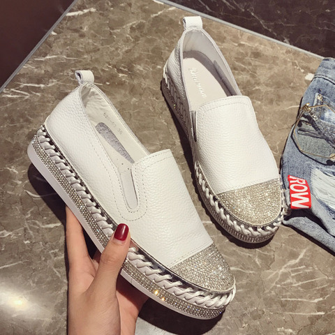 2022 Famous brand European patchwork Espadrilles Shoes Woman genuine leather creepers flats ladies loafers white leather loafers ► Photo 1/6