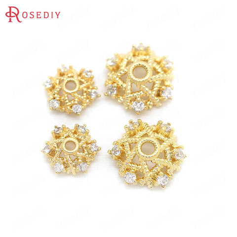 6PCS 9MM 11MM 24K Gold Color Brass with Zircon Snowflake Beads Caps High Quality Diy Jewelry Findings Accessories wholesale ► Photo 1/6