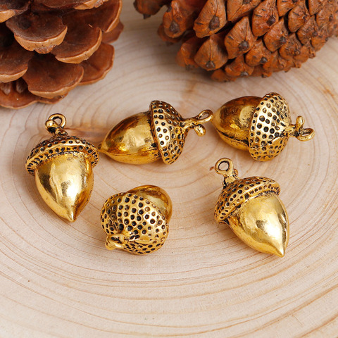 DoreenBeads Zinc Based Alloy 3D Charms Acorn Silver Color Gold 28mm(1 1/8