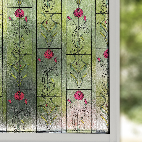 Multi Size Privacy Window Film,Static Cling Stained Window Glass Tint,Anti-UV Solar Film,Vinyl Heat Control Glass Covers(Rose) ► Photo 1/6