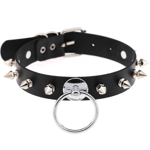Harajuku spiked choker sexy metal black punk necklace Leather goth