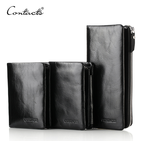 CONTACT'S Hot Sale Genuine Leather Men Clutch Wallets Card Case Mens Card Holders Purse 3 Style Wallet With Coin Pocket Black ► Photo 1/6