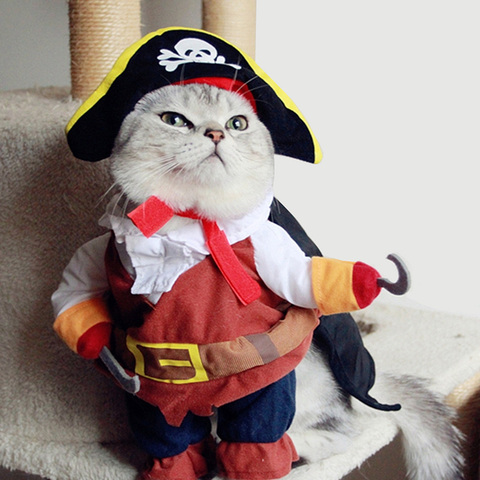 Funny Pet Cat Pirate Suit Clothes for Cats Halloween Kitten Costumes Corsair Clothing Dressing Up Cat Party Costume Suit ► Photo 1/6