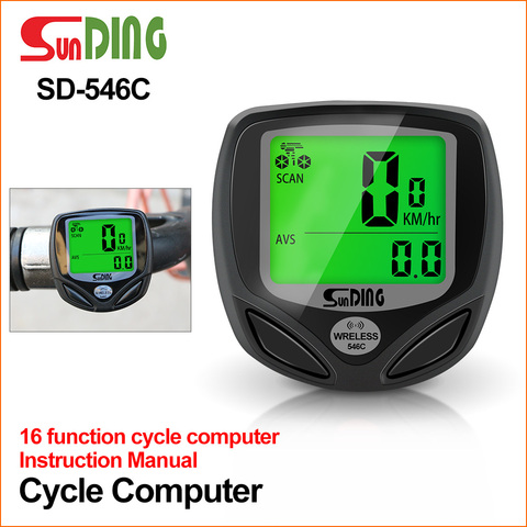 Sunding SD-546 Cycling Computer Wireless Stopwatch Bicycle Speedometer Stopwatch Bike Cycling Digital Odometer LCD Backlight ► Photo 1/6