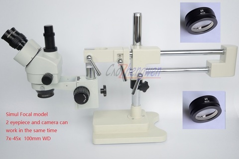 FYSCOPE 3.5X-90X Microscope 50/50 Split Simul-Focal Microscope Double Boom Stand Trinocular Stereo Zoom Microscope ► Photo 1/6