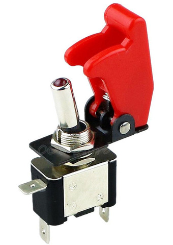 New 12V 20A Illuminated Dark Red LED Toggle Switch Control ON/OFF + Aircraft Missile Style Flip Up Cover SS ► Photo 1/6