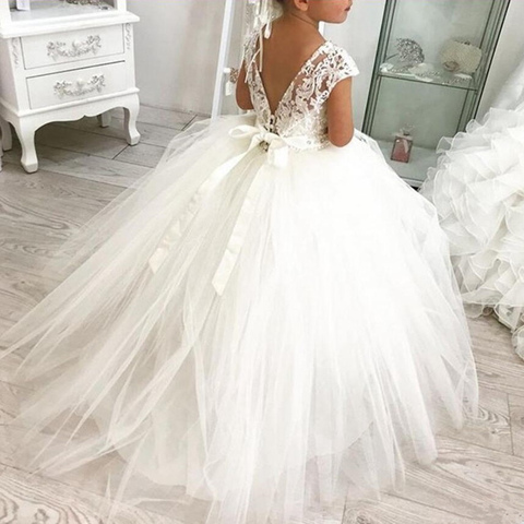 Princess Lace Ball Gown Bling Beaded Flower Girl Dress Girls Pageant Gowns New  Bow First Communion Dresses For Weddi ► Photo 1/5