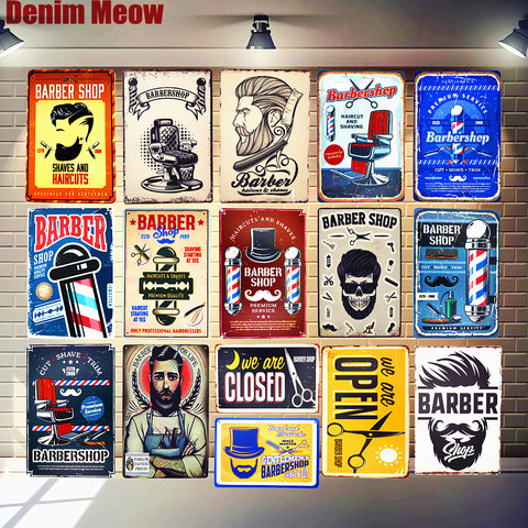 Barber Shop Plaque Metal Tin Signs College Dorm Decoration Haircut Shave Beard Wall Art Sticker Top Hairstyle Vintage Home Decor ► Photo 1/6
