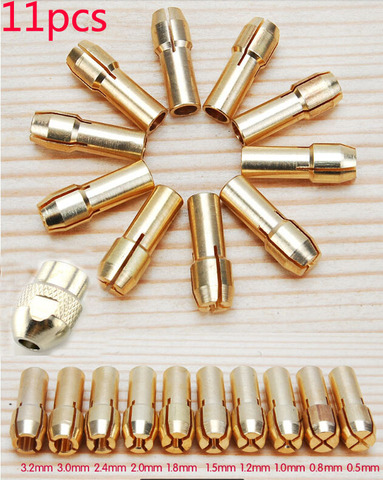 Free Shipping 11 Pieces Brass Dremel Collet Mini Drill Chucks Including 0.5/0.8/1.0/1.2/1.5/1.8/2.0/2.4/3.0/3.2mm ► Photo 1/1