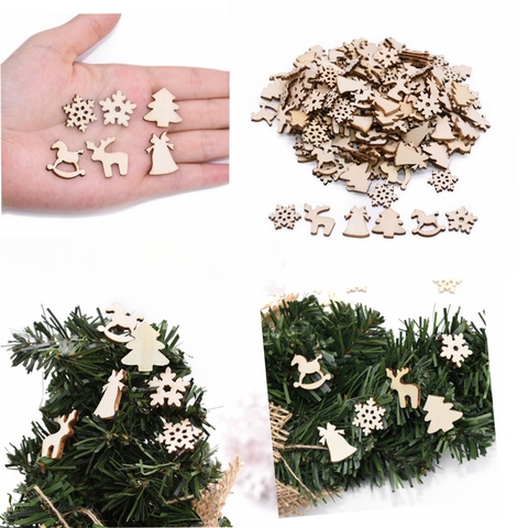 100pcs Mini Wooden Snowflake Confetti Christmas Tree Deer Mixed Shape Wooden Buttons Table Decoration Xmas navidad decor Supplie ► Photo 1/2