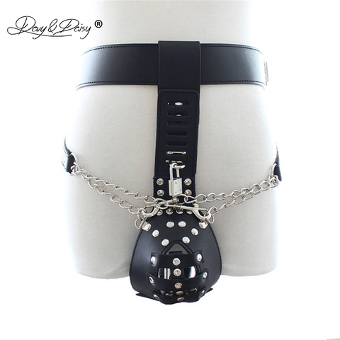 DAVYDAISY Men Chastity Belt  Cock Cage Chain Panties PU Leather Gay Fetish Thongs Sexy Lingerie Briefs Male Underwear UN531 ► Photo 1/1