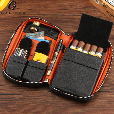 GALINER Gadgets Genuine Leather Cigar Case Travel Cigar Humidor Box Portable Humidor Bag Cigar Box Fit 5 COHIBA Cigars ► Photo 1/6