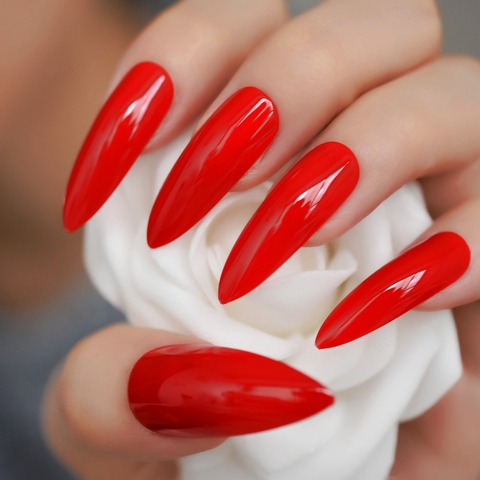 Extra Long Sharp Stiletto Red False Nails Tips Pointed Stilettos Press On Nails For Fingers Full Cover with Glue Sticker ► Photo 1/6