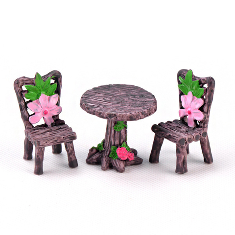 3pcs/Set Table Chair Resin Craft Micro Landscape Ornament Miniature Fairy Garden