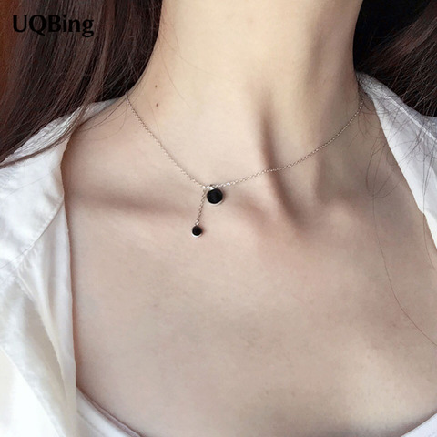 New Arrival Drop Shipping 925 Sterling Silver Necklaces Round Black Pendants&Necklaces Jewelry Collar Colar ► Photo 1/1