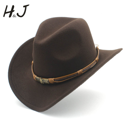 Women's Men's Wool Hollow Western Cowboy Hat With Fashion Belt Size 56-58CM Gentleman Lady Jazz Cowgirl Jazz Toca Sombrero Cap ► Photo 1/6