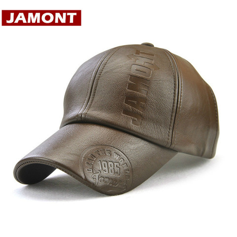 [JAMONT] High Quality Autumn Winter Men Caps Snapback Warm Baseball Cap PU Leather Hat Embossed Letter Outdoor Male Hats Gorras ► Photo 1/5