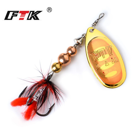 FTK 1pc Fishing Lure Spinner Bait 8 colors 12g 18g Wobblers Spoon Lures Pike Metal Bass Hard Bait With Feather Treble Hooks ► Photo 1/6