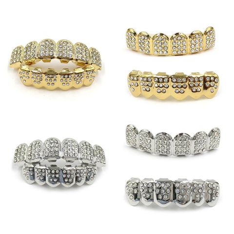 New Fshion Hip Hop Gold Silver Colour Iced Out CZ Teeth Grillz Top Bottom  Men Women Jewelry ► Photo 1/6