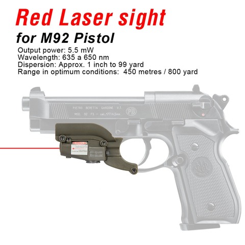 PPT  M92 Red Laser Sight Device With Lateral Grooves For Beretta Model 92 96 M9 Hunting Pistol Black Tan Color  OS20-0020 ► Photo 1/6