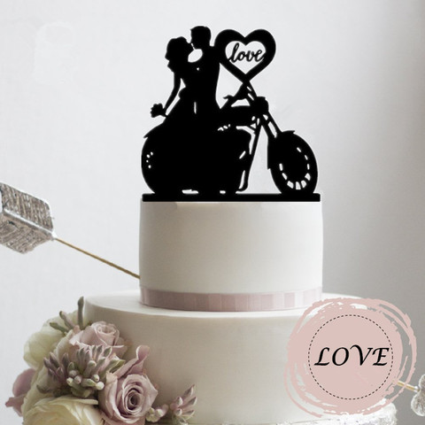 Motorcycle Couple Wedding Cake Topper with love heart , Mr & Mrs Cake Topper ,Wedding Decoration ,Cake Accessory ► Photo 1/3