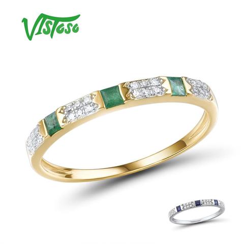 VISTOSO 14K Y/W Gold Rings For Women Genuine Shiny Diamond Fancy Blue Sapphire Emerald Engagement Anniversary Chic Fine Jewelry ► Photo 1/6