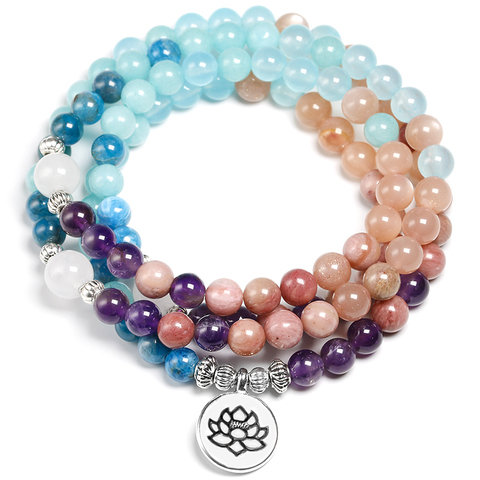 Apatite With Rhodochrosite Natural Stone Meditation Mala 108 Beads Handmade Yoga Bracelet Women Men Charm Jewelry ► Photo 1/6