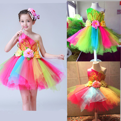 Colorful flowers standart salsa dance dress for girls Sexy modern dance costume for girls dance wear childrens kids competition ► Photo 1/5