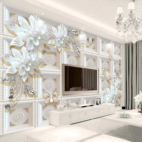 Custom 3D Wall Murals Wallpaper Wall Painting Stereoscopic Relief Jewelry Flowers 3D Living Room TV Backdrop Mural De Parede 3D ► Photo 1/6