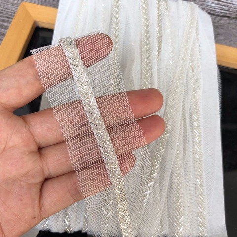Off White Beaded Lace Trim Tape Fabric Ribbon DIY Collar Sewing Garment Headdress Net yarn lace materials ► Photo 1/2