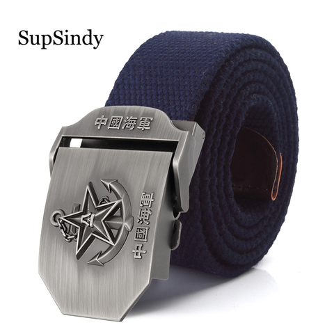 SupSindy Canvas belt Chinese navy 3D star Alloy buckle military men belt Army tactical belts for Men Top quality male strap Blue ► Photo 1/1