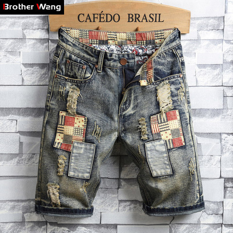 Brand Men's Retro Style Ripped Denim Shorts 2022 Summer New Fashion Casual Hole Patch Jean Shorts Male Brand Clothes ► Photo 1/6