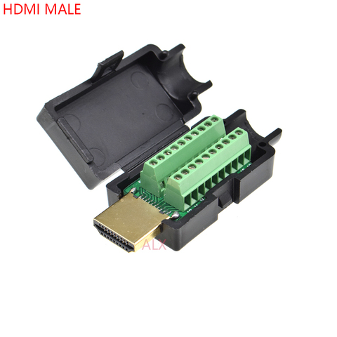 1PCS HDMI 19PIN male plug connector to terminal adapter with black shell wire cable free solder 19 pin ► Photo 1/5