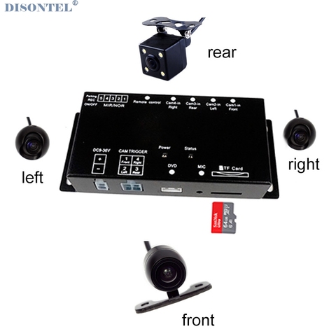 Intelligent Quad channel Car camera video Recorder DVR for Rear Front side view camera Four Split-Screen with Remote Controller ► Photo 1/6