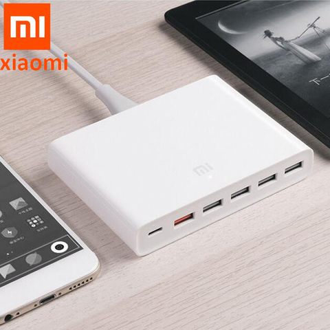 100% Original XIAOMI Fast Charger QC3.0 Phone Smart Device 110-240V 60W 5 USB 1 Type-C Ports QC 3.0 Output USB-C for iphone PAD ► Photo 1/6