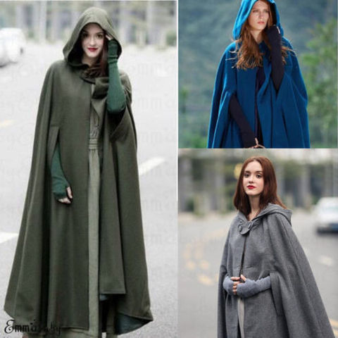 Womens Long Cape Cloak Hooded Wool Blend Coat Sleeveless Winter Poncho Cardigan ► Photo 1/6